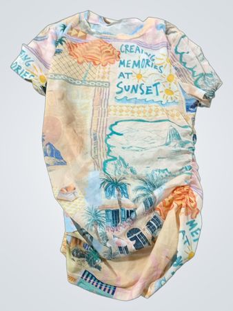T-Shirt mit Rüschen und Sunset Beach-Aufdruck