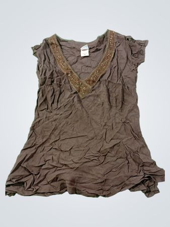 Faded Glory Damen Plus Braun besticktes V‑Ausschnitt Oberteil