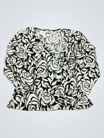 J.B.S. LTD. Damen-Bluse mit langen Ärmeln, schwarzem und weißem Rosenmuster