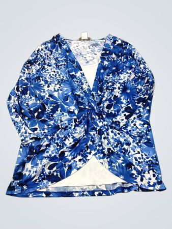 TanJay Petites Blaues Floral-Twist-Front-Oberteil