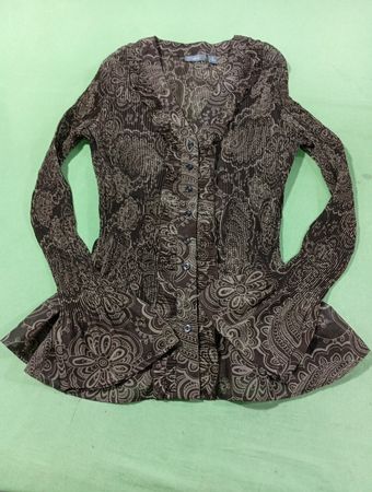 apt.9 Damen Braun Paisley-Muster Plissierte Langarm-Bluse