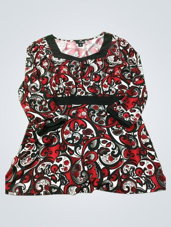 East5th Damen Langarmshirt in Schwarz, Rot und Weiß mit Paisley-Muster, Größe M