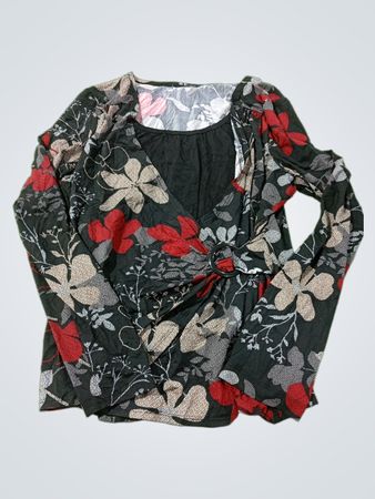 Schwarzes, florales Langarm-Oberteil mit Ringdetail