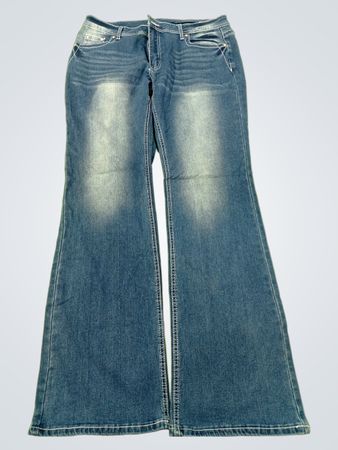 Blue Flare-Jeans mit Amerikaflaggen-Taschen-Detail