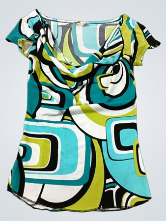 Garoche Damen Top mit geometrischem Muster, Wasserfallausschnitt und kurzen Ärmeln