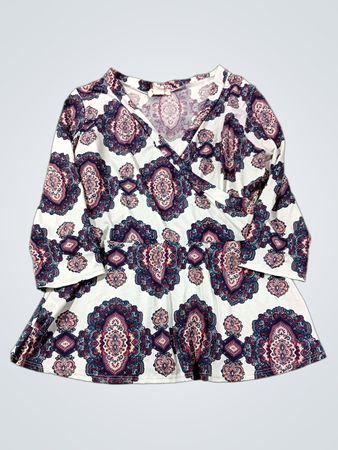 BEWARE Paisley-Print V-Ausschnitt Langarm-Tunika-Top