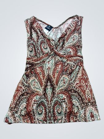 B. Moss Company Paisley-Print ärmelloses Top mit gedrehtem Vorderteil und Bindeband