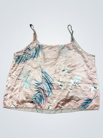 Rosa Satin-Camisole mit tropischem Blattdruck