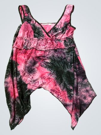 CATO Pink and Black Floral Print Asymmetrical Tunic Top