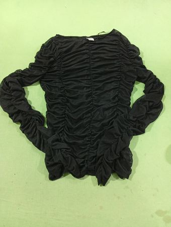 H&M Schwarzes gerafftes Mesh-Top mit langen Ärmeln