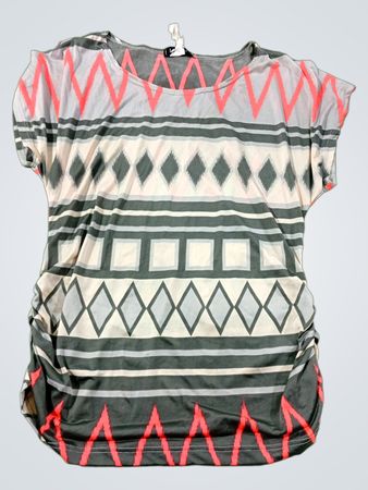 Love J USA Damen T-Shirt mit geometrischem Muster und Raffung