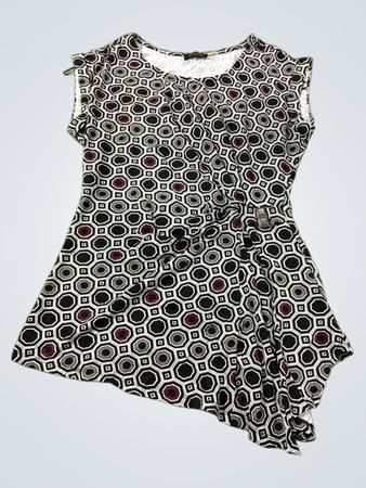 FYLO Damen Tunika-Oberteil mit geometrischem Muster, ärmellos und asymmetrischem Saum