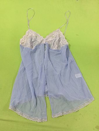 Teelias Damen Nachthemd Babydoll mit blauer Spitzenverzierung XL