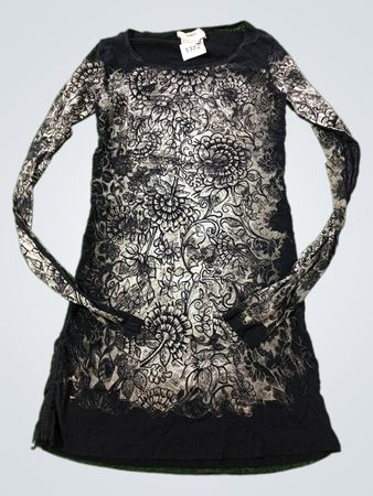 Fuzzi Damen schwarzes Kleid mit Blumenmuster und langen Ärmeln