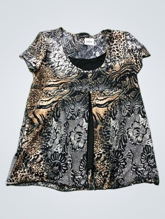 Brittany Black Animal Print Spitzen-Oberteil mit Verzierungen