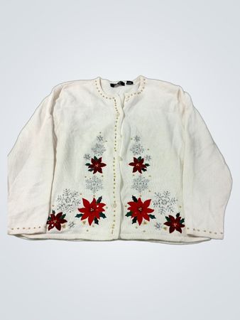Crystal Kobe Women's White Christmas Poinsettia Snowflake Cardigan