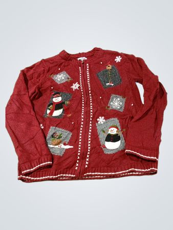 Croft & Barrow Roter Schneemann Weihnachtsstrickjacke