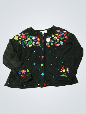 Mandal Bay Damen schwarzer Weihnachtsstrickjacke mit Verzierungen