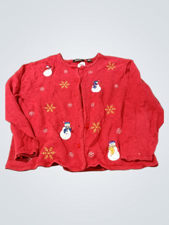 Crystal Robe Roter Schneemann- und Schneeflocken-Button-Up-Pullover