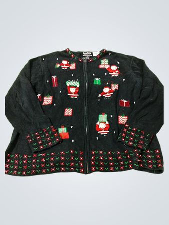 Extra Point Schwarzer Weihnachts-Pullover mit Weihnachtsmann und Geschenken