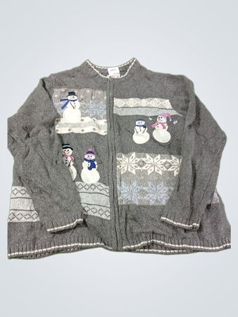 Croft & Barrow Damen 1X Grauer Schneemann-Reißverschluss-Pullover