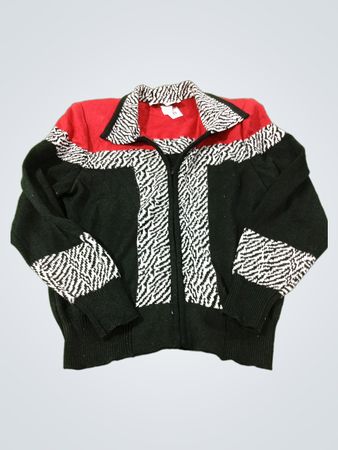 Steven Rot-, Schwarz- und Weißes Geometrisches Muster Reißverschluss-Pullover