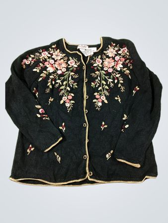 Tiara International Schwarze bestickte Strickjacke