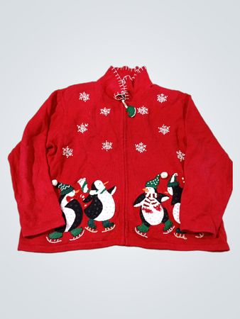 Roter Pinguin Weihnachts-Pullover