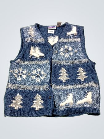 NorthCrest Blue Strickweste mit Schlittschuhen und Schneeflocken