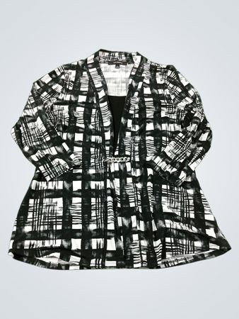 Liz McCoy schwarze und weiße Karomuster-Strickjacke mit Kettendetail