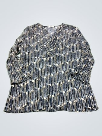 Liz & Co. Damen Tunika-Oberteil mit V-Ausschnitt in Blau und Weiß mit Muster