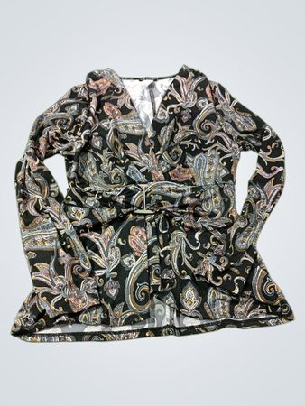 VENUS Paisley-Print geraffte Bluse mit Gürtel und langen Ärmeln
