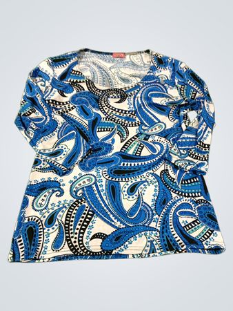 Damenoberteil mit blauem Paisley‑Muster und langen Ärmeln
