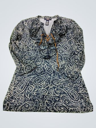 Chaps Denim Paisley Print Langarm-Bluse