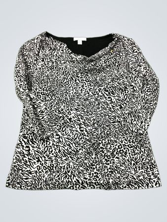 Charter Club Petite Schwarzes & Weißes Animal-Print-Cowl-Neck-Oberteil