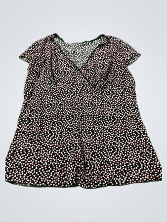 Perception Damen Oberteil V-Ausschnitt Kurzarm Schwarz Rosa Weiß mit Polka-Dots
