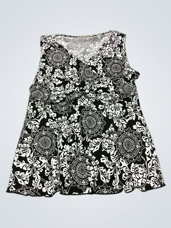 Suzie Couture schwarzes und weißes ärmelloses Top mit Blumenmuster
