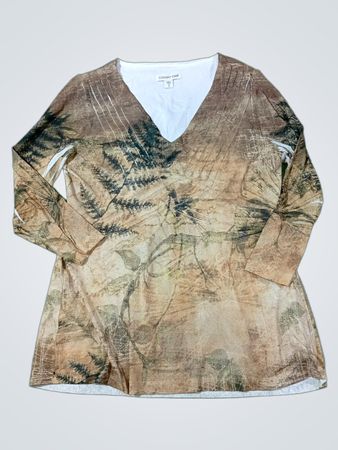 Coldwater Creek Damen V-Ausschnitt Langarm Tunika mit botanischem Druck