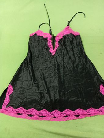 Victoria's Secret Black and Pink Lace Trim Nightgown