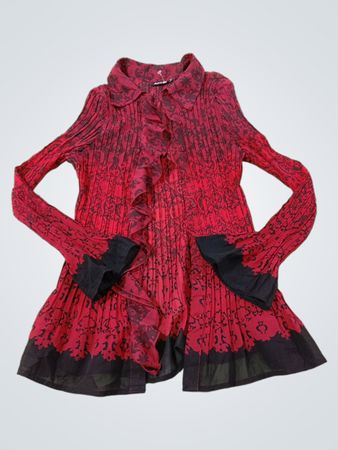 APT.9 Petite Rotes Hemd mit Blumenmuster, Falten und Knopfleiste