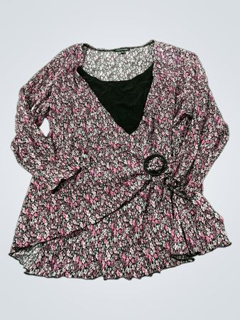 NOTATIONS Women's Floral Print Pleated Wrap Top