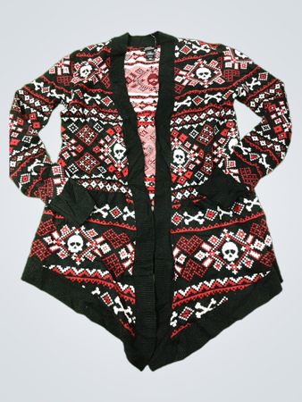 Hot Topic Social Collision Cardigan mit Totenkopf- und Knochenmuster