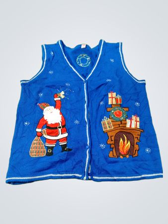 Blauer Weihnachtsmann- und Kamin-Weihnachtspullover-Weste