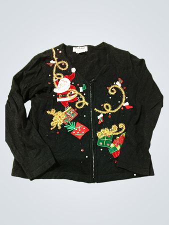 Jack B. Quick Petite schwarzer Weihnachtscardigan mit Weihnachtsmann und Geschenken