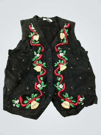 Victoria Jones Black Christmas-Weste mit Glöckchen und Stechpalmen-Stickerei