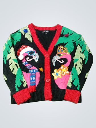 33 degrees Damen schwarze Strickjacke mit Flamingo-Motiv für Weihnachten