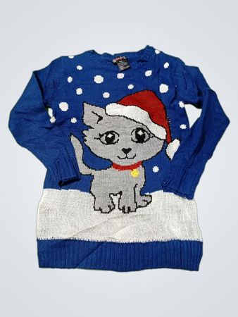 Margie girls Blue Christmas Cat Pullover