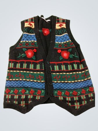 Alia Damen Weste in Schwarz mit floraler Stickerei und durchgehender Knopfleiste