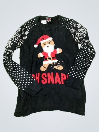 Schwarzer "Oh Snap" Santa Weihnachts-Pullover