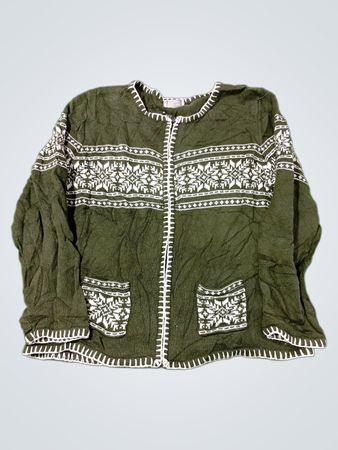 Christopher & Banks Green Snowflake Pattern Zip-Up Cardigan
